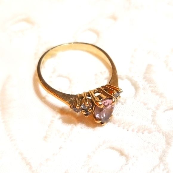 SOLID 14KT Morganite Sapphire Vintage Ring - Picture 6 of 7